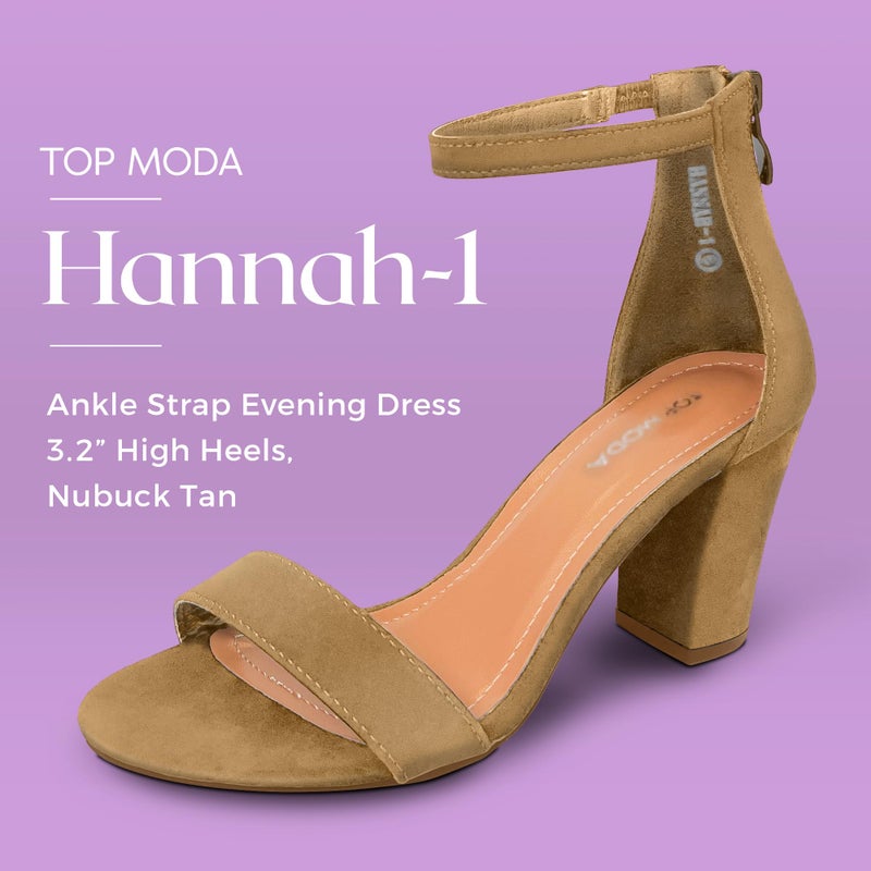 TOP Moda Hannah-1 Ankle Strap Dressy High Heel Sandal, Non-slip Sole, For Wedding, Party, Prom, Evening Wear, or Any Occasion, Sleek Style Block Heel Sandals, Tan Nubuck, 7 - Image 5